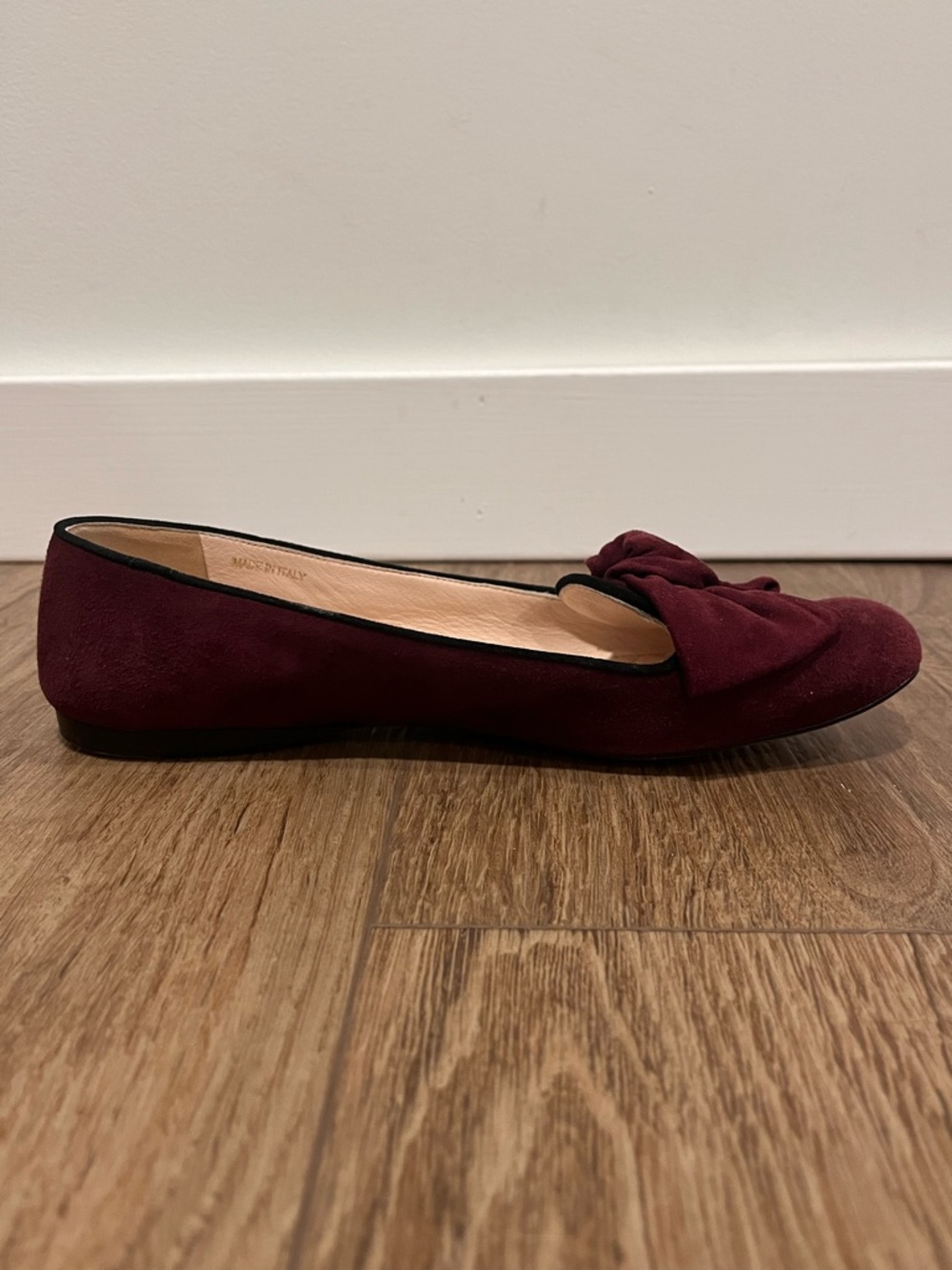 PRADA Red-burgundy-hued Suede Bow Flats/Smoking Slippers - Picture 9 of 15